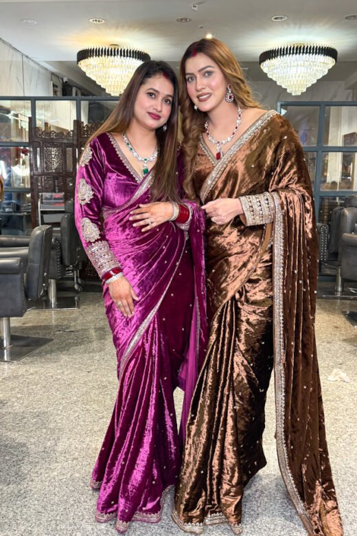 Luxurious Velvet Fabric Saree - Magenta