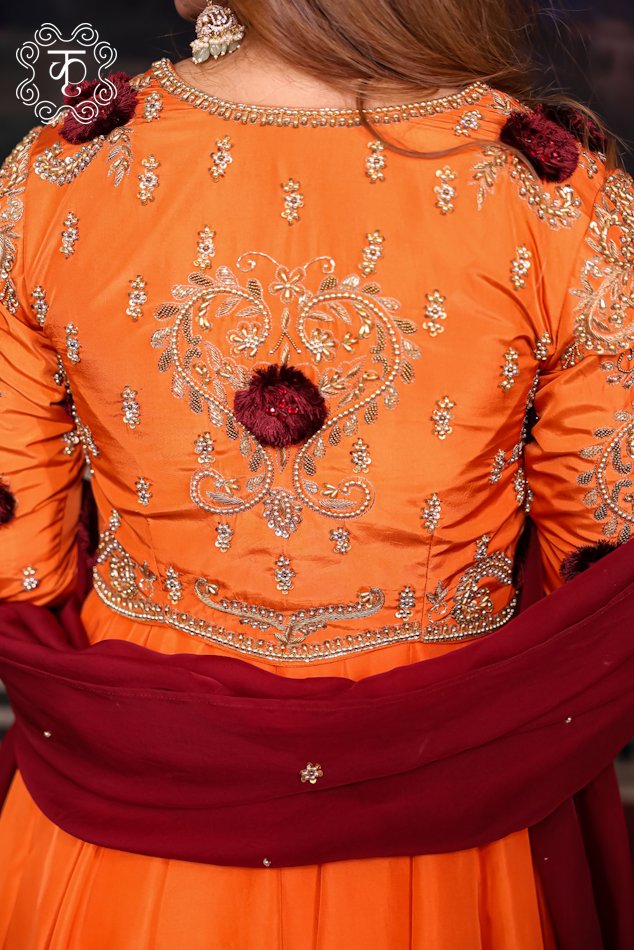 Elegant Sunset Rust Anarkali suit with jacket and dupatta - Image 4