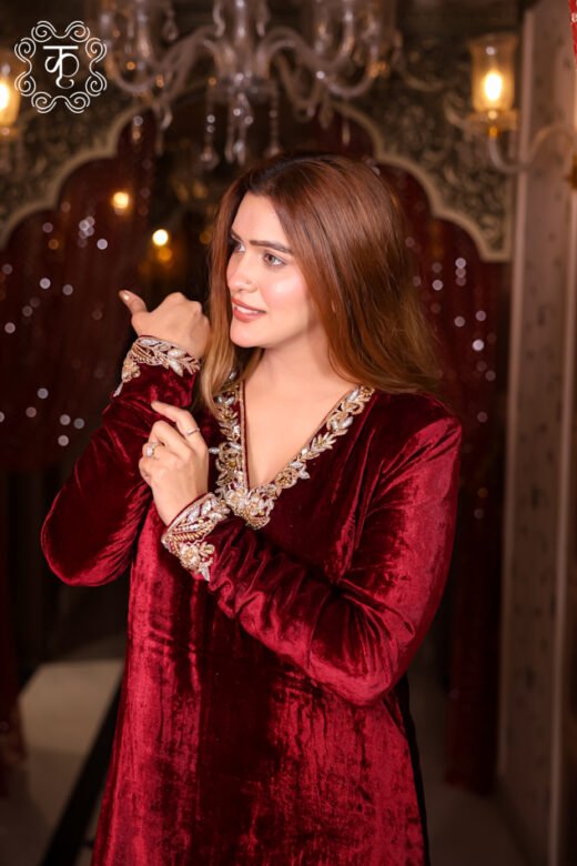 Velvet Hand-Embroidered Straight Dress