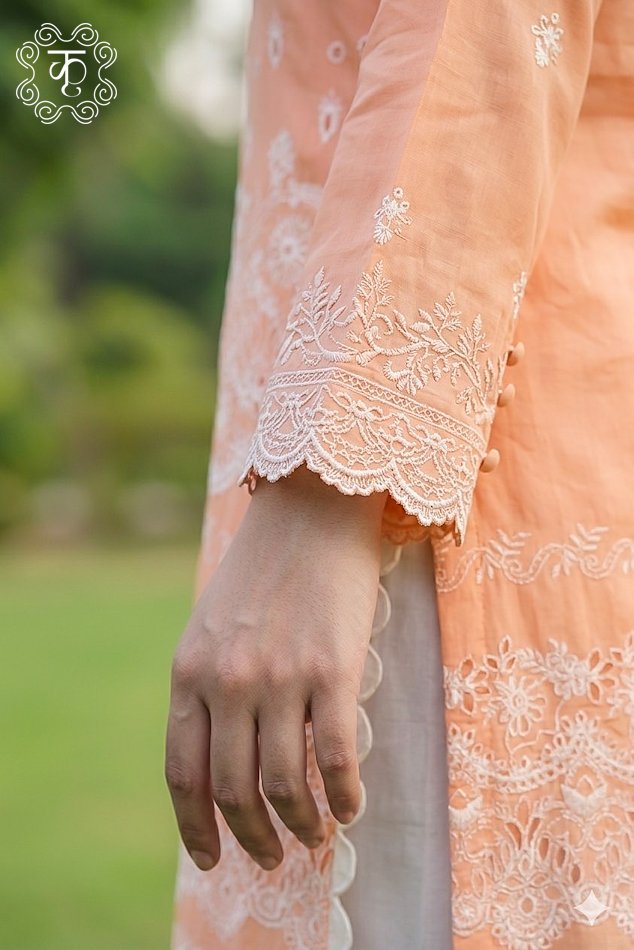 Peach Bloom Embroidered Cotton Suit - Image 2