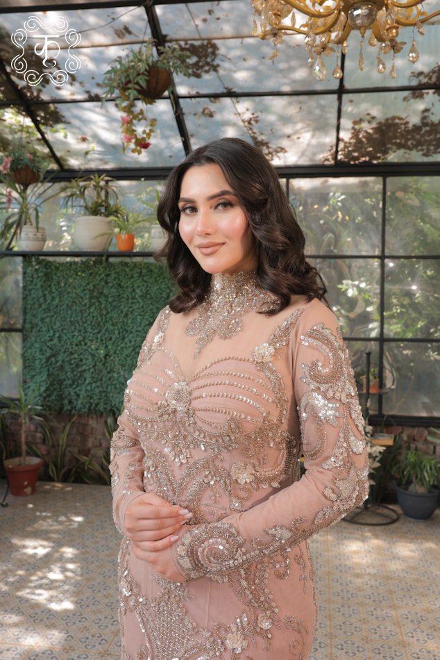 Blush Pink Embellished Mermaid Gown - Image 3