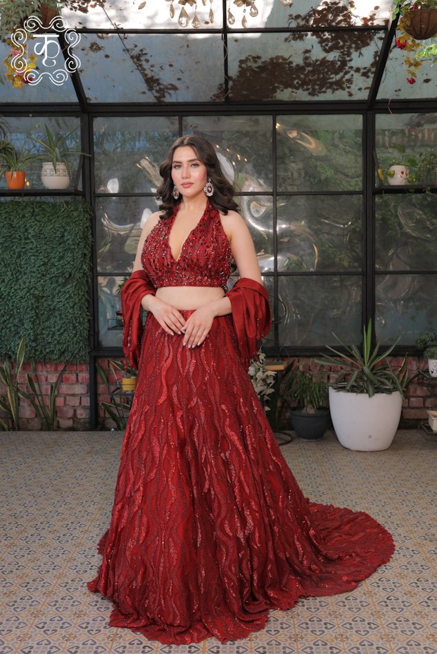 Ruby Red Sequin Couture Gown - Image 2