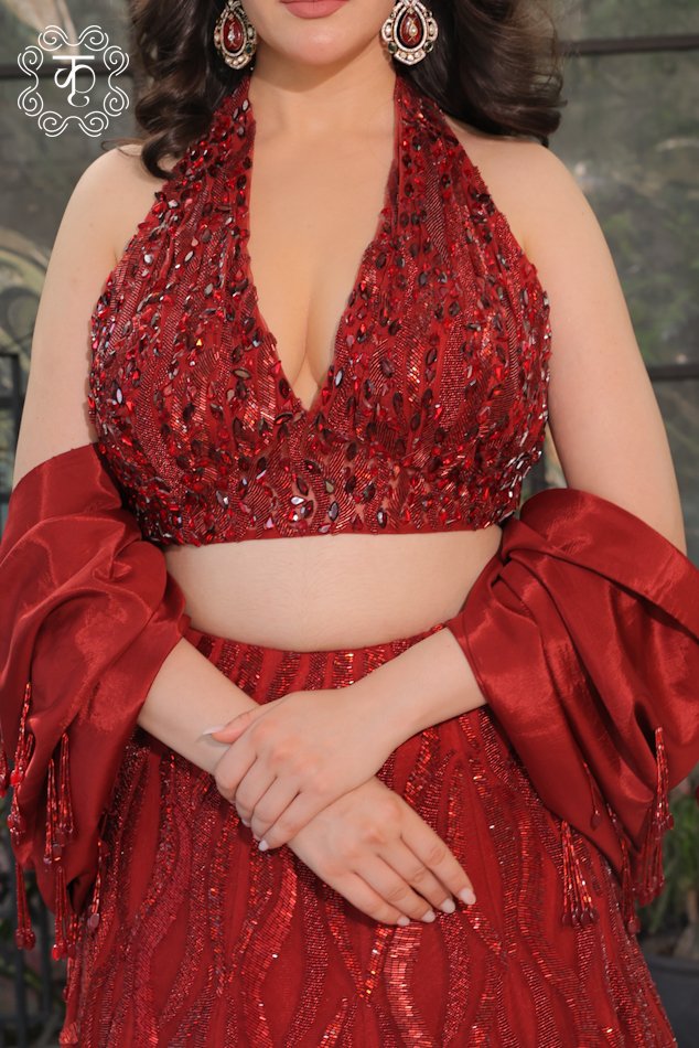 Ruby Red Sequin Couture Gown - Image 6
