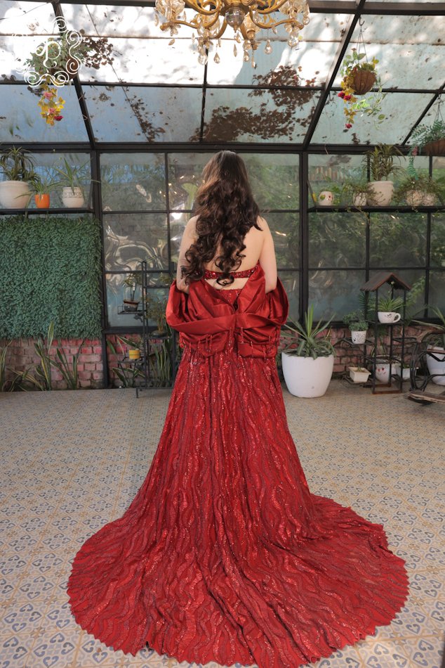 Ruby Red Sequin Couture Gown - Image 7