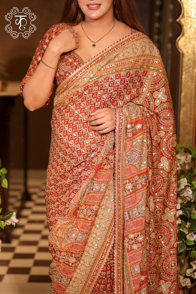 Royal Red Paisley Designer Saree - Image 4