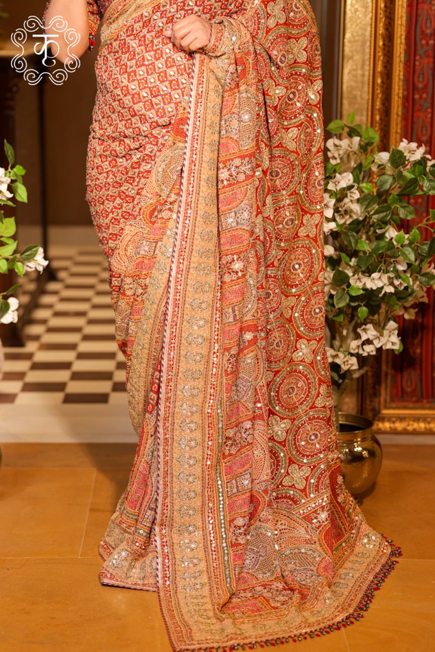 Royal Red Paisley Designer Saree - Image 5