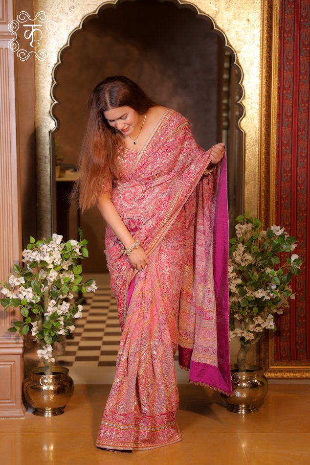 Pink Designer Handwork Saree - Image 5