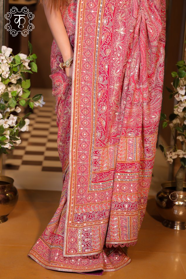 Pink Designer Handwork Saree - Image 3