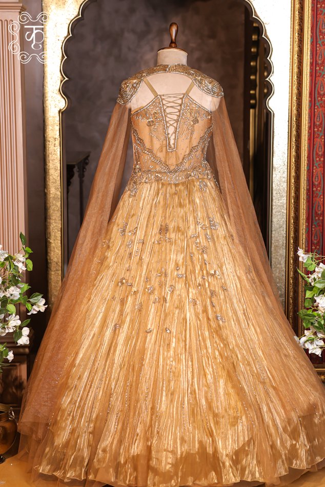 Golden Bronze Embellished Gown - Image 4