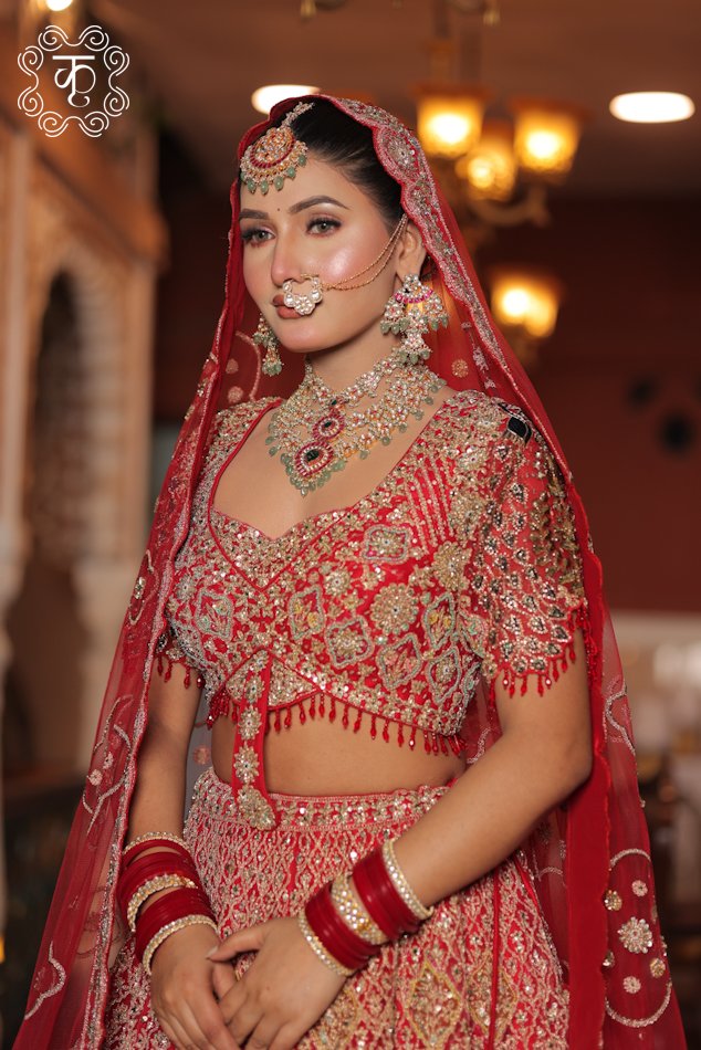 Red Embellished Bridal Lehenga Set with Matching Dupatta - Image 4