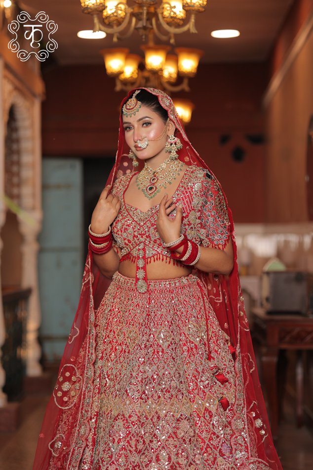 Red Embellished Bridal Lehenga Set with Matching Dupatta - Image 3