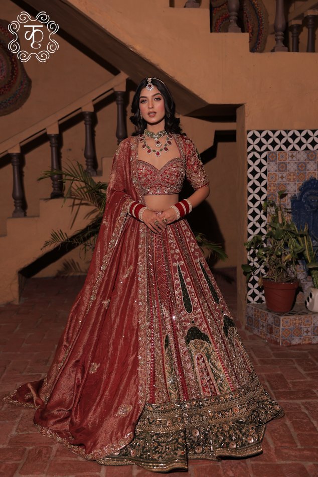 Red Wedding Lehenga with Matching Dupatta - Image 6