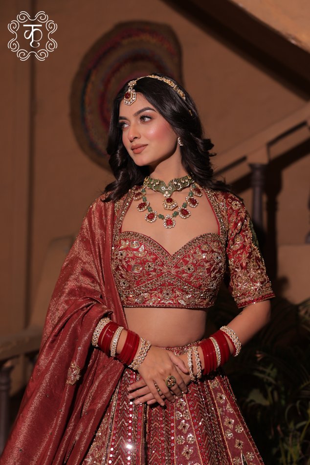 Red Wedding Lehenga with Matching Dupatta - Image 7