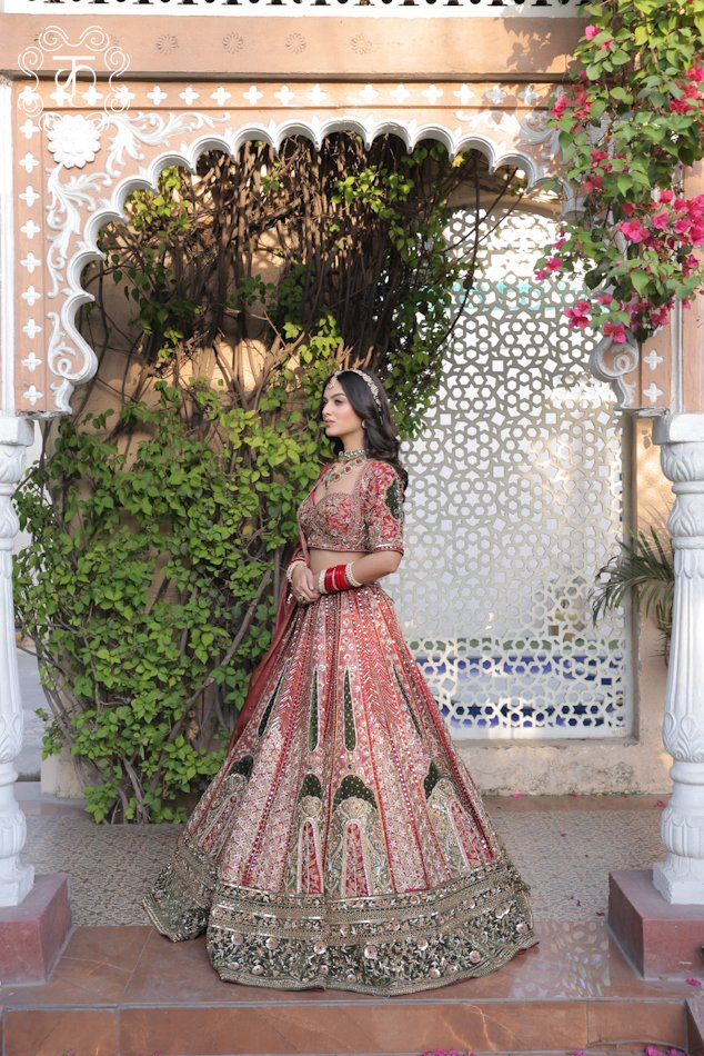 Red Wedding Lehenga with Matching Dupatta - Image 3
