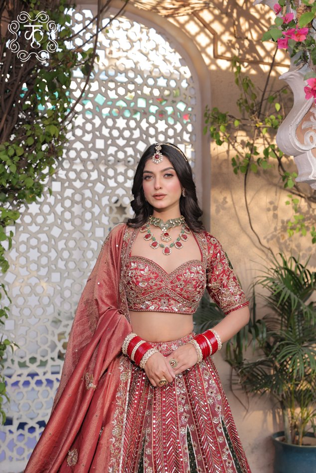 Red Wedding Lehenga with Matching Dupatta - Image 2