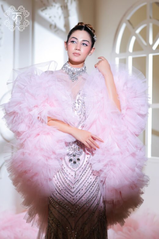 Blush pink crystal embellished couture gown