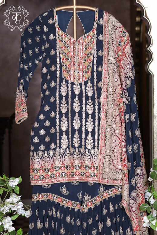 Premium navy blue ethnic sharara set for weddings and festive occasions