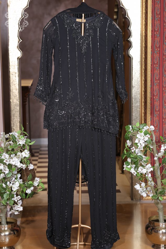 Premium black ethnic suit set for parties and festive occasions