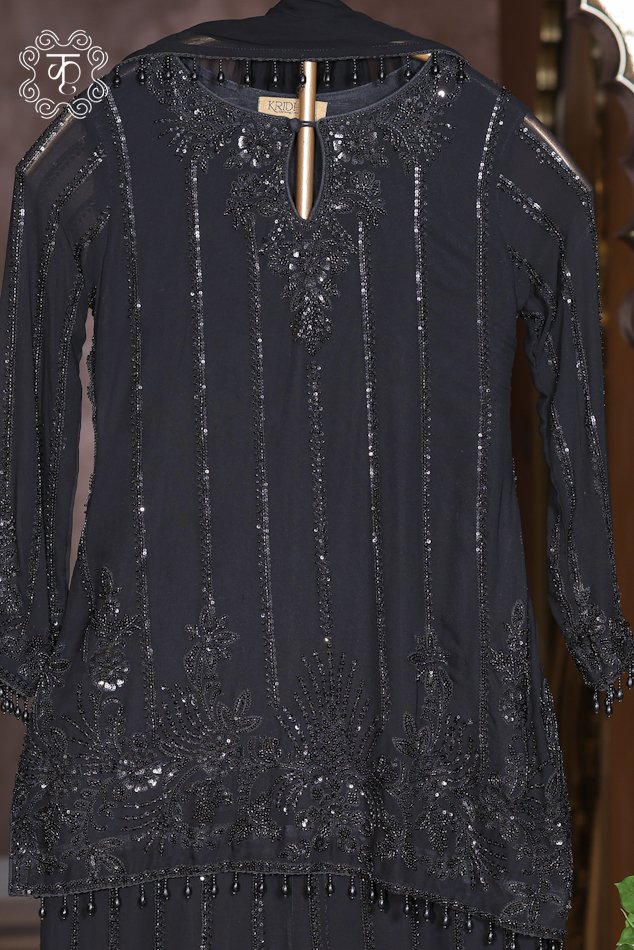Designer black traditional suit with shimmering sequin work
