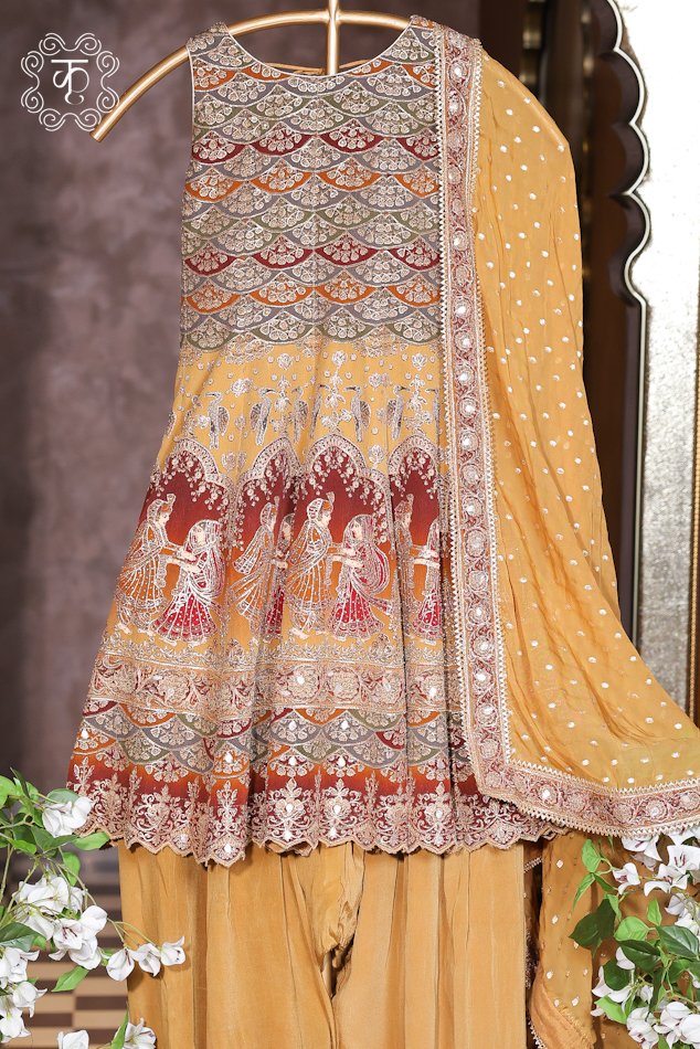 Mustard Yellow Designer Embroidered Suit Set - Image 3