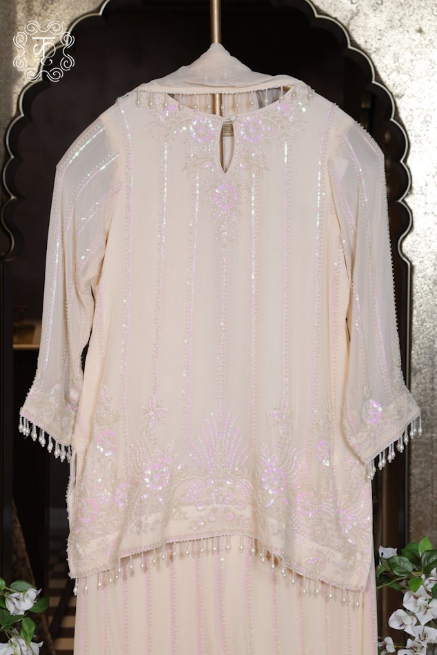 Luxury ivory embroidered suit set for weddings and festive occasions