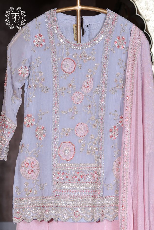 Luxury lavender embroidered suit with matching pants and dupatta