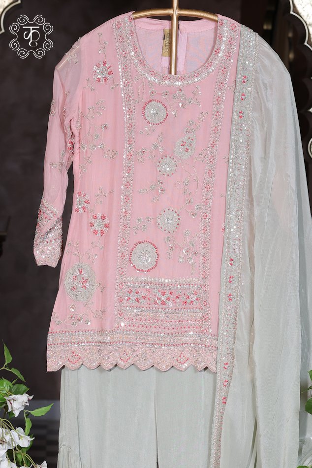 Premium blush pink festive sharara suit for weddings and celebrations