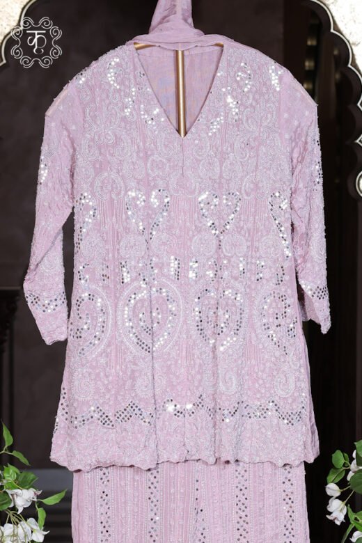 Elegant blush pink embroidered sharara suit for weddings and festive occasions