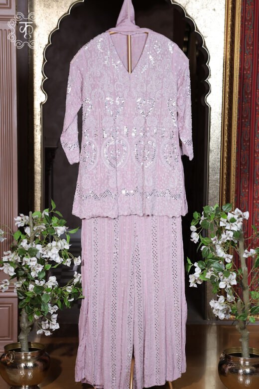 Premium blush pink mirror work sharara set with designer dupatta