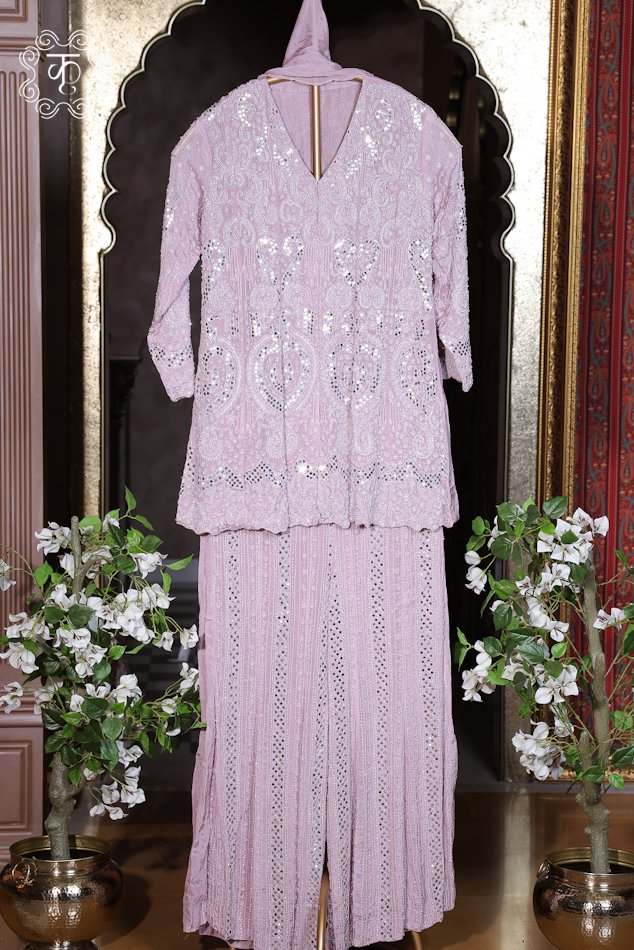 Premium blush pink mirror work sharara set with designer dupatta