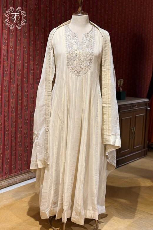 Designer ivory traditional suit set with embroidered dupatta