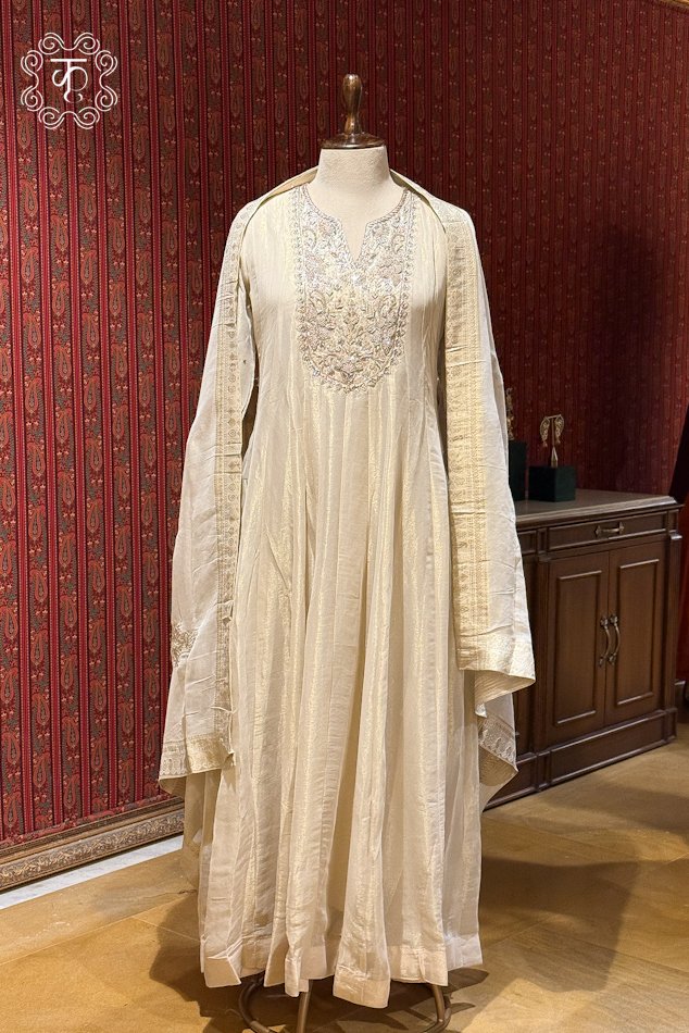 Elegant ivory designer Anarkali suit for weddings and festive occasions