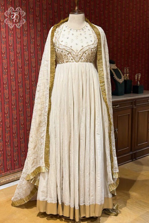 Luxury ivory embroidered ethnic suit with golden border dupatta