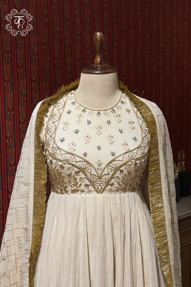Premium ivory festive Anarkali suit for weddings and celebrations