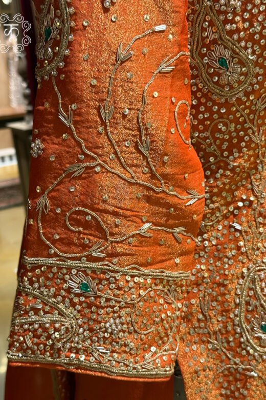 Premium embroidered coral orange festive sharara set
