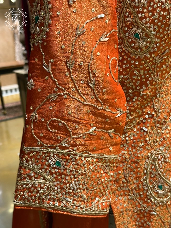 Premium embroidered coral orange festive sharara set