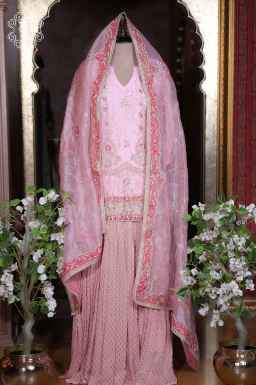 Designer blush pink ethnic sharara suit for weddings and celebrations