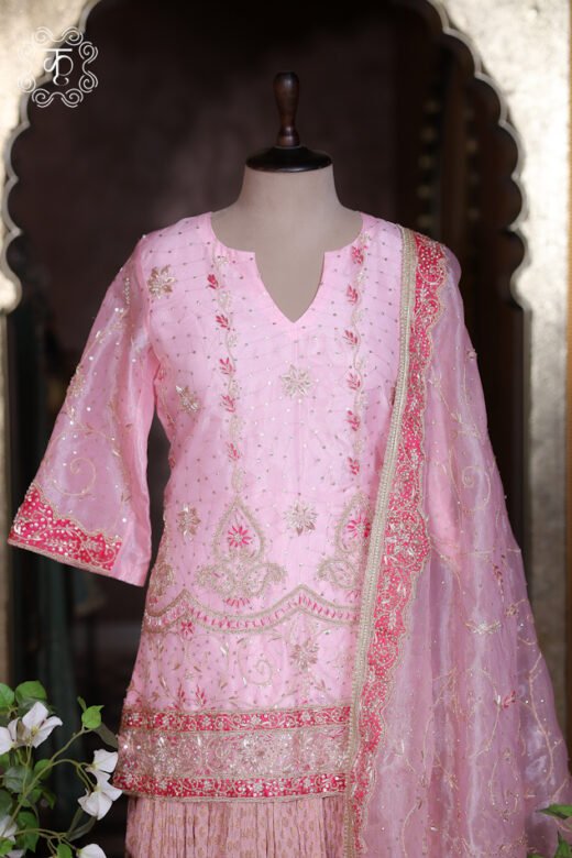 Luxury blush pink Pakistani style sharara suit