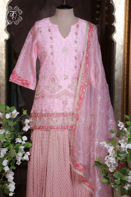 Elegant blush pink wedding sharara suit for women