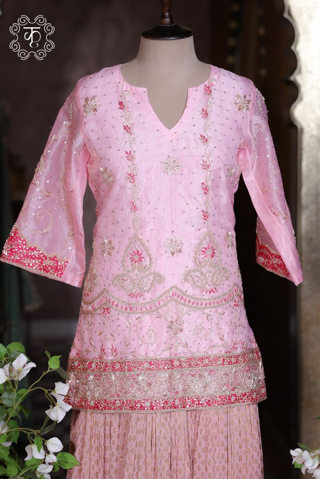 Premium blush pink embroidered festive sharara set
