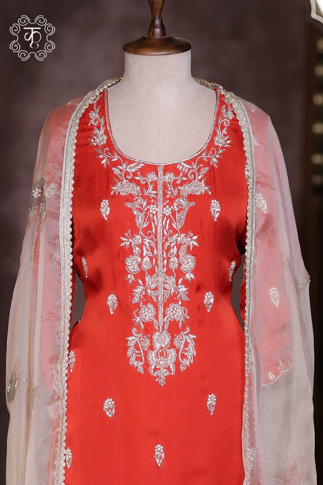 Elegant rust orange wedding sharara suit for women