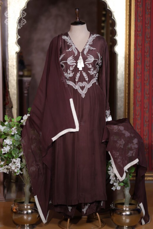 Designer chocolate brown ethnic sharara suit for weddings
