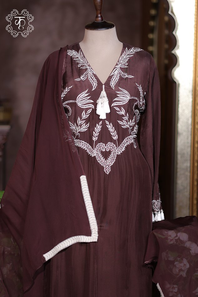 Elegant brown embroidered sharara suit for women