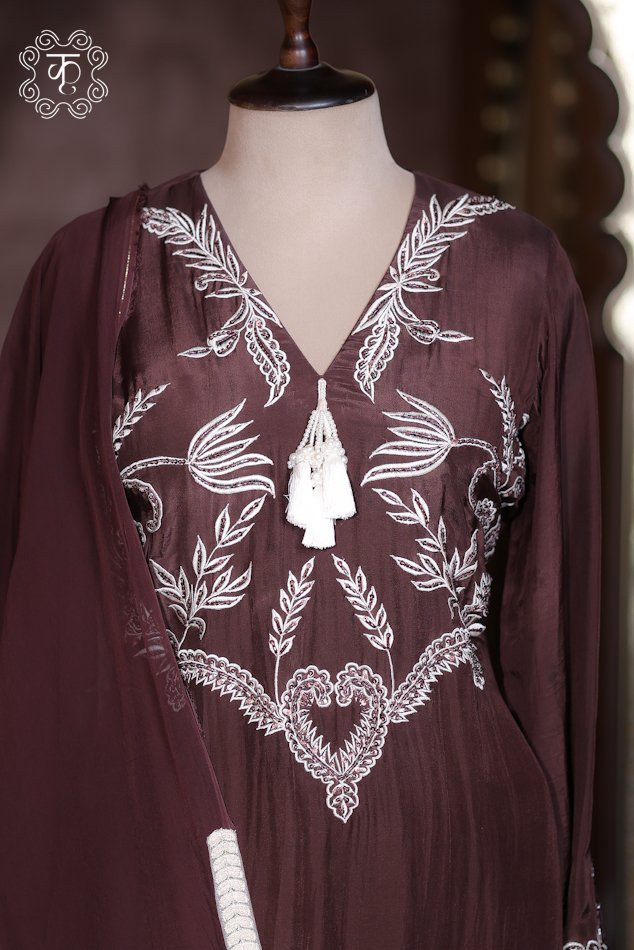 Premium chocolate brown festive designer suit