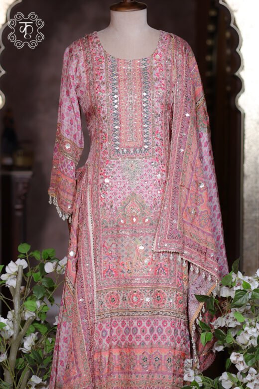 Designer blush pink ethnic sharara suit for weddings and celebrations