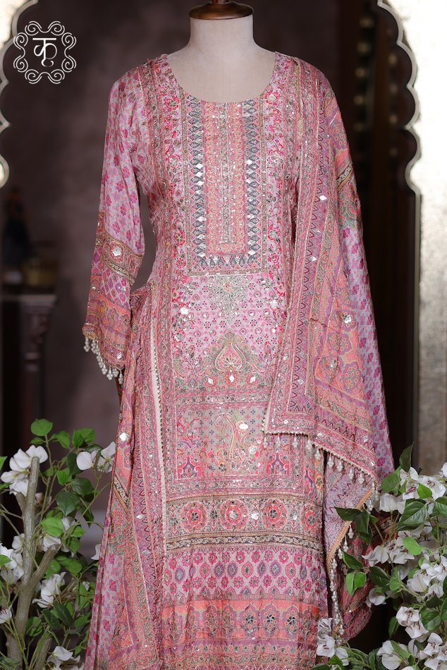Designer blush pink ethnic sharara suit for weddings and celebrations