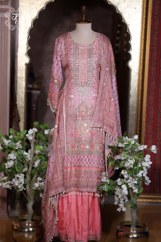 Luxury blush pink Pakistani style designer sharara suit