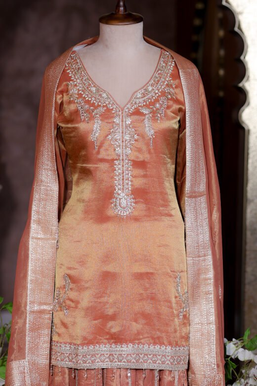 Rose Gold Premium Hand Embroidered Wedding Sharara Suit