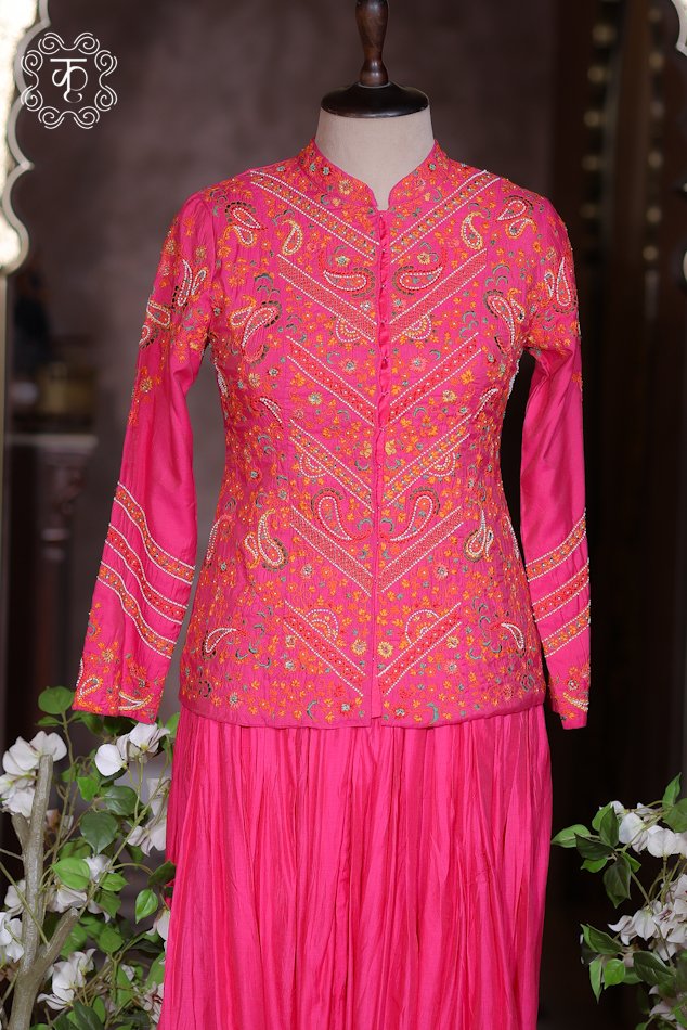Hot Pink Kashmiri Hand Embroidered Designer Sharara Suit Set