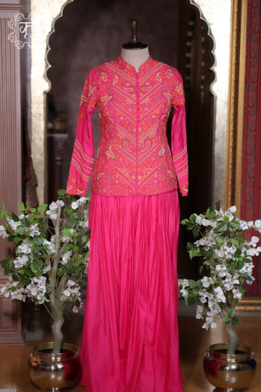 Hot Pink Kashmiri Embroidered Designer Sharara Suit